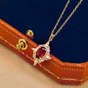 Natural Garnet Gemstone Chain Necklace Gold Vermeil Real Red Garnet Pendant